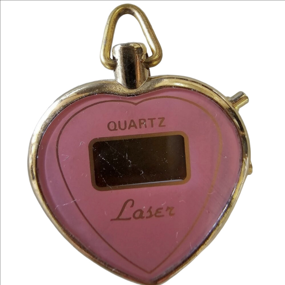 Vintage 1970s Rare Pink Heart Shaped Digital Pendant Pocket Watch